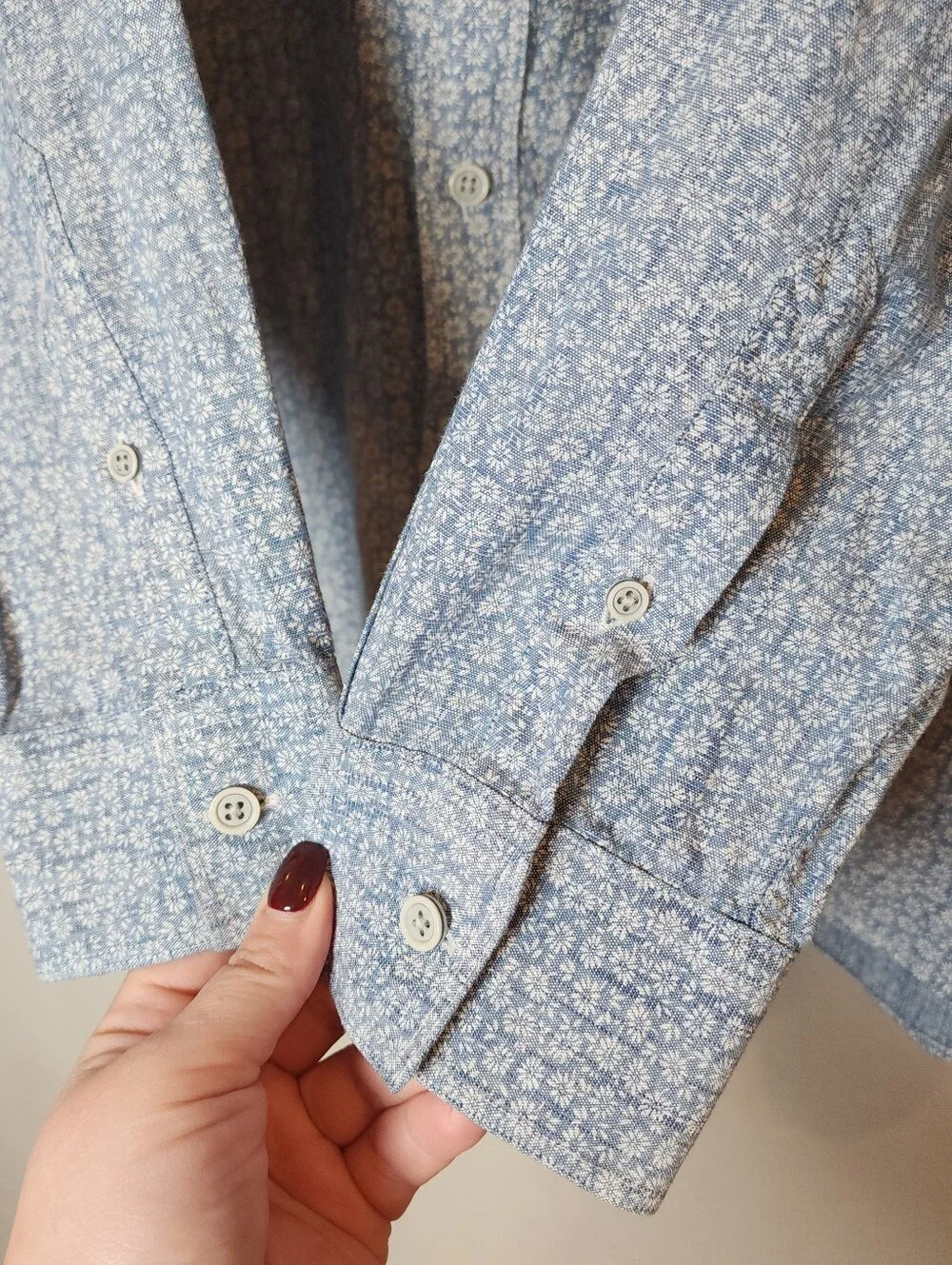 Johnston & Murphy Linen Blend Blue Floral Long Sleeve Button Up Shirt Men's XXL